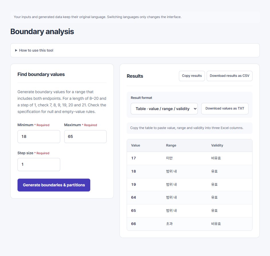 Check a registration age of 18–65 — example output from QA Workbench